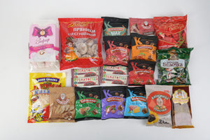 Russian Snack Box - Eine typische Zusammenstellung der beliebtesten Süßigkeiten und Snacks aus Russland
